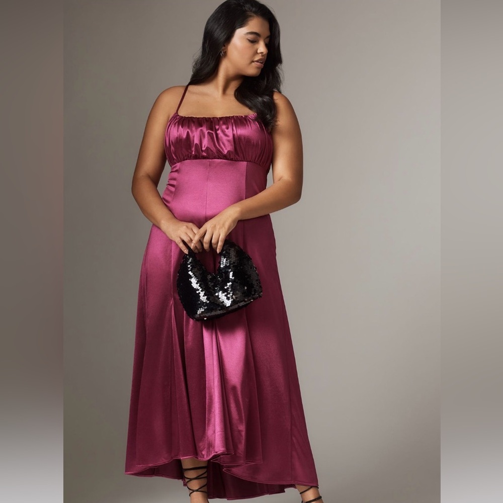 By Anthropologie Sleeveless Drop-waist midi dress Size 1X color Orchid Flower